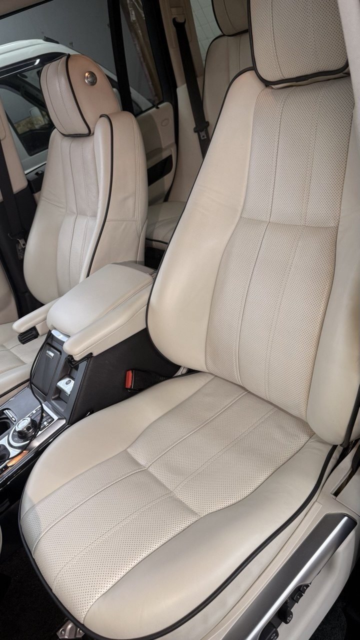 Cream leather car seats, restored front seats