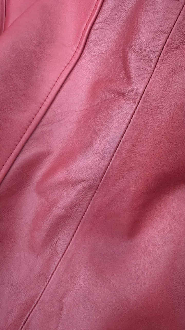 Pink leather jacket, seam and panel detail